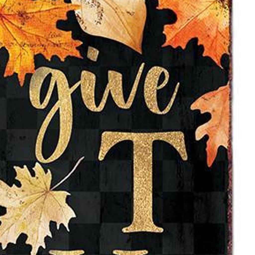 36" Black Gold And Orange Thanksgiving Autumn Leaves Solid Wood Porch Sign
