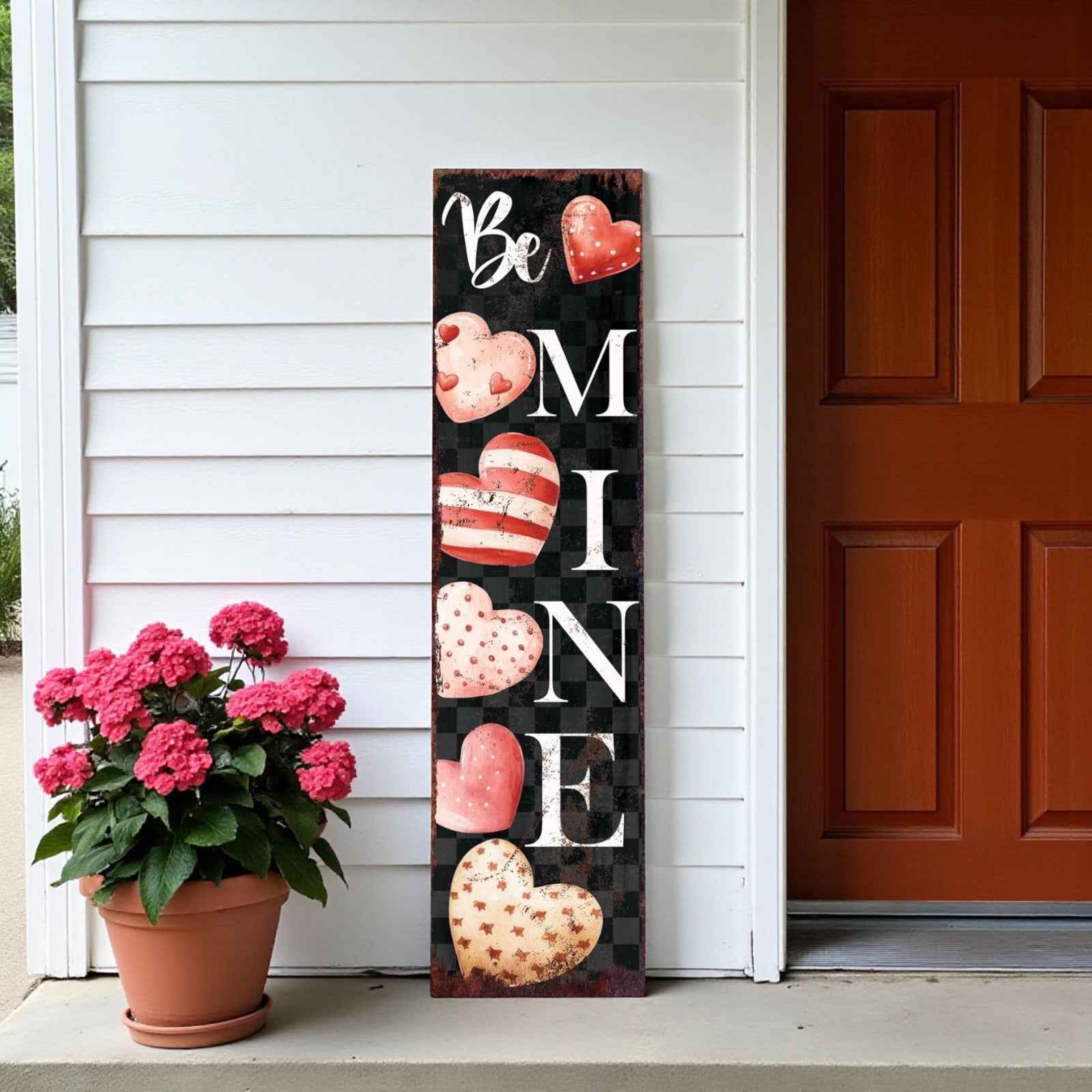 36" Black White And Pink Solid Wood Be Mine Valentine's Day Porch Sign