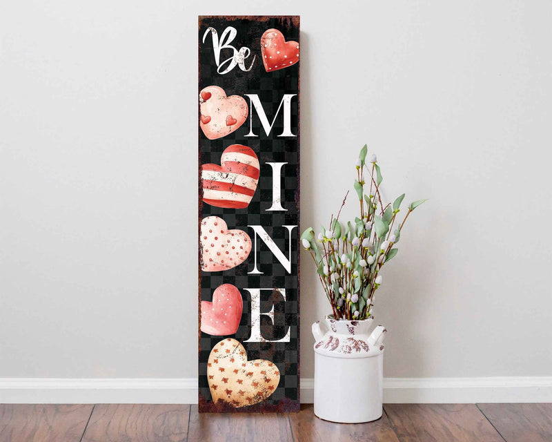 36" Black White And Pink Solid Wood Be Mine Valentine's Day Porch Sign