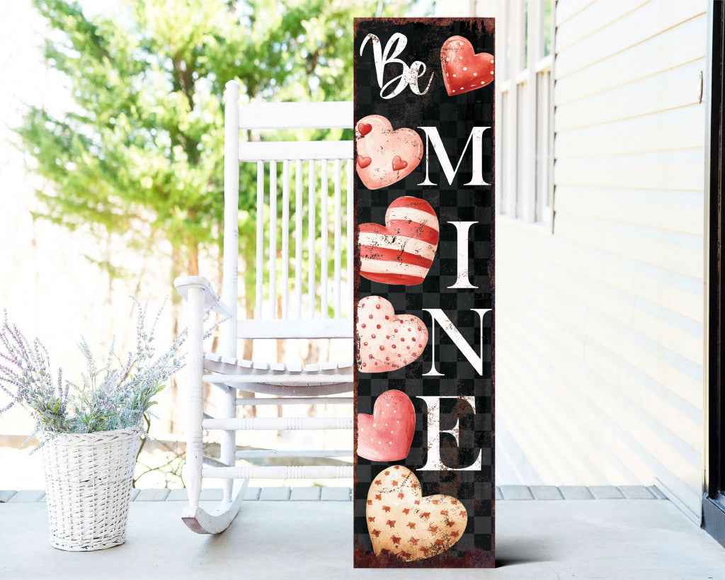 36" Black White And Pink Solid Wood Be Mine Valentine's Day Porch Sign