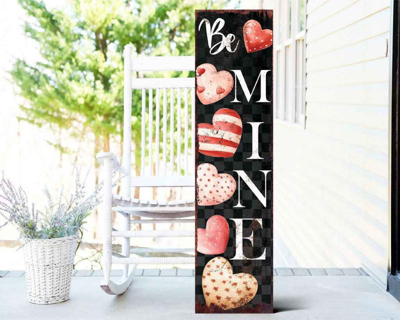 36" Black White And Pink Solid Wood Be Mine Valentine's Day Porch Sign
