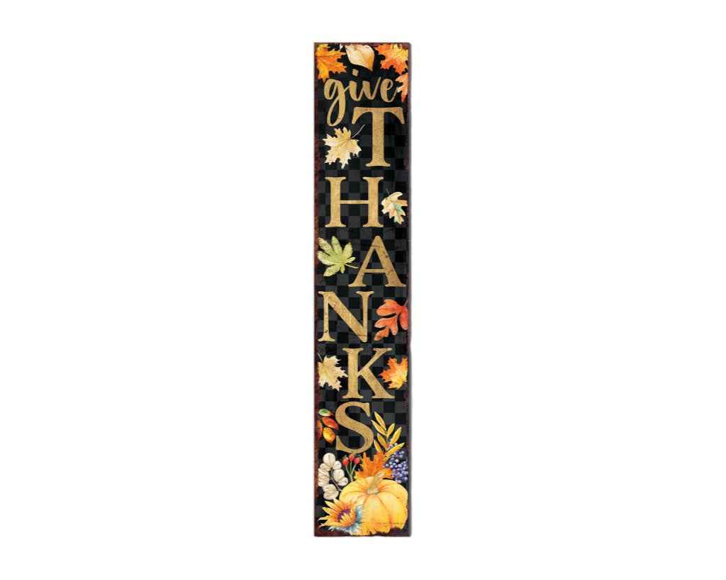 48" Black Gold And Orange Thanksgiving Autumn Leaves Solid Wood Porch Sign