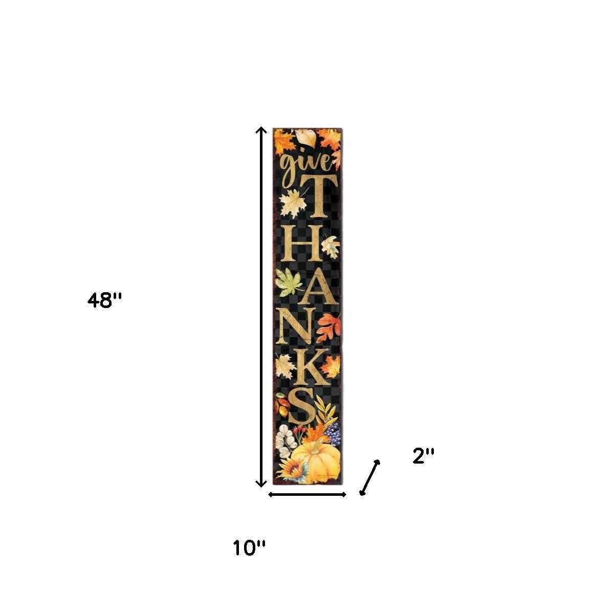 48" Black Gold And Orange Thanksgiving Autumn Leaves Solid Wood Porch Sign