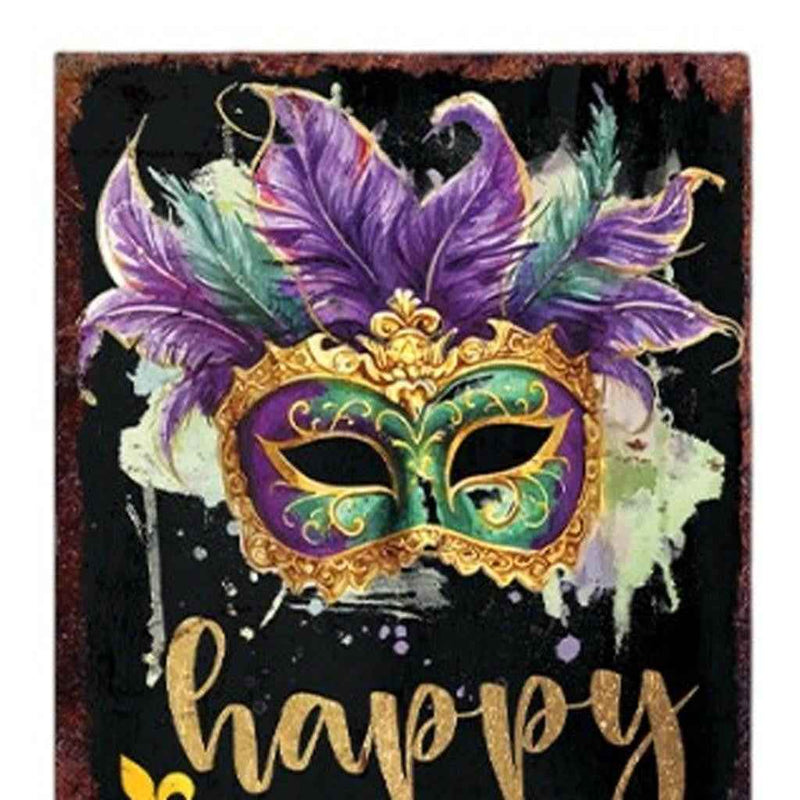 48" Black Purple Green And Yellow Mardi Gras Fireworks Solid Wood Porch Sign