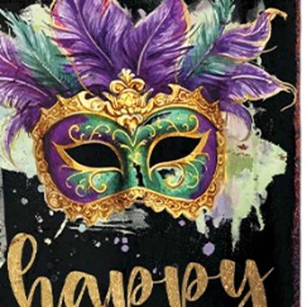 48" Black Purple Green And Yellow Mardi Gras Fireworks Solid Wood Porch Sign