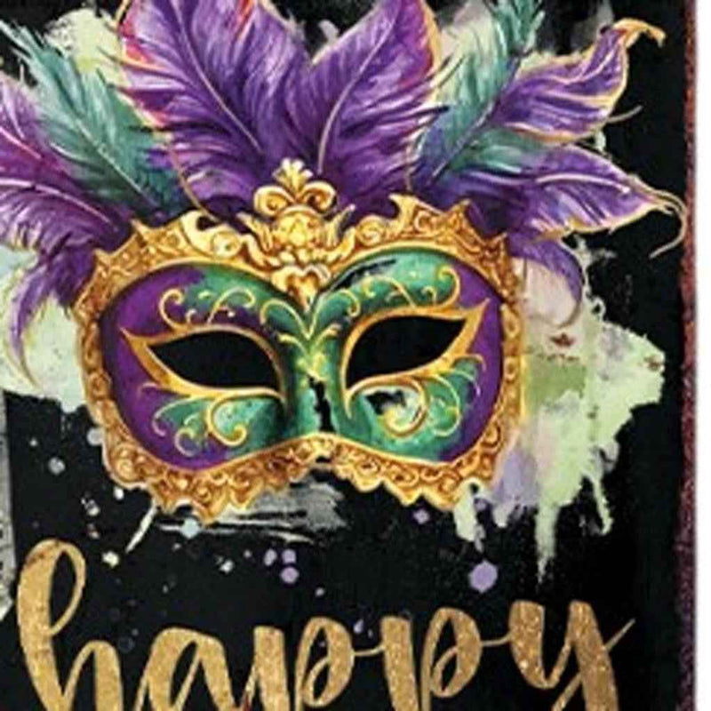 48" Black Purple Green And Yellow Mardi Gras Fireworks Solid Wood Porch Sign