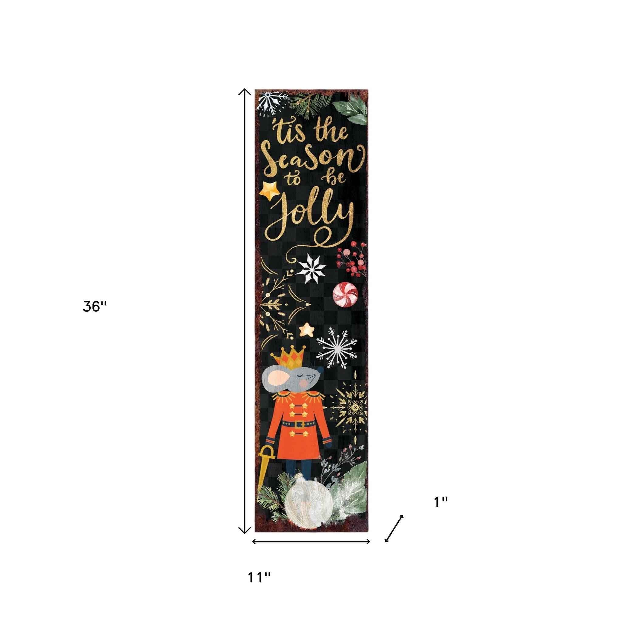 36" Black Gold Red And Green Christmas Nutcracker Solid Wood Porch Sign