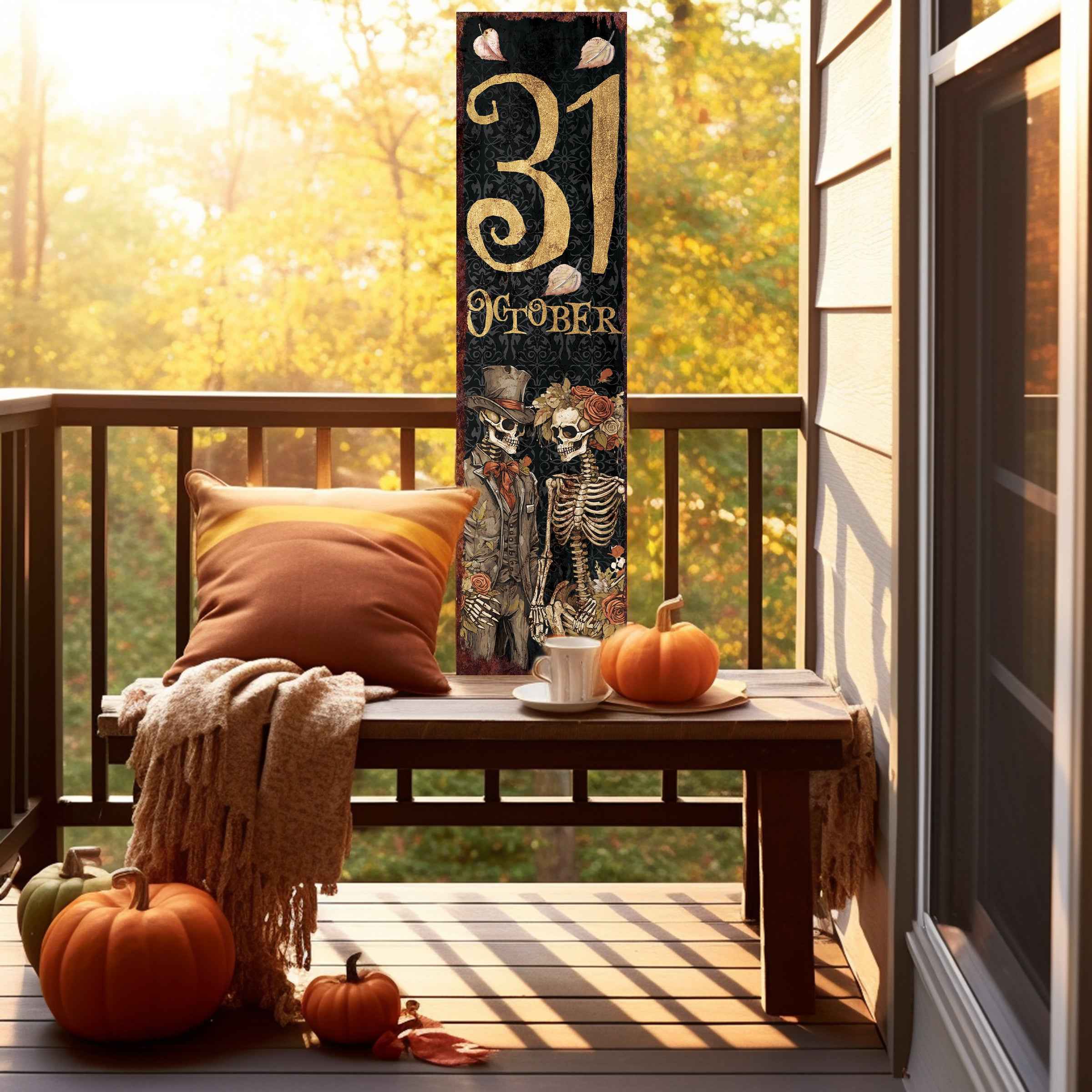36" Black And Gold Halloween Ghost Solid Wood Porch Sign