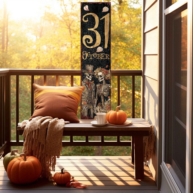 36" Black And Gold Halloween Ghost Solid Wood Porch Sign