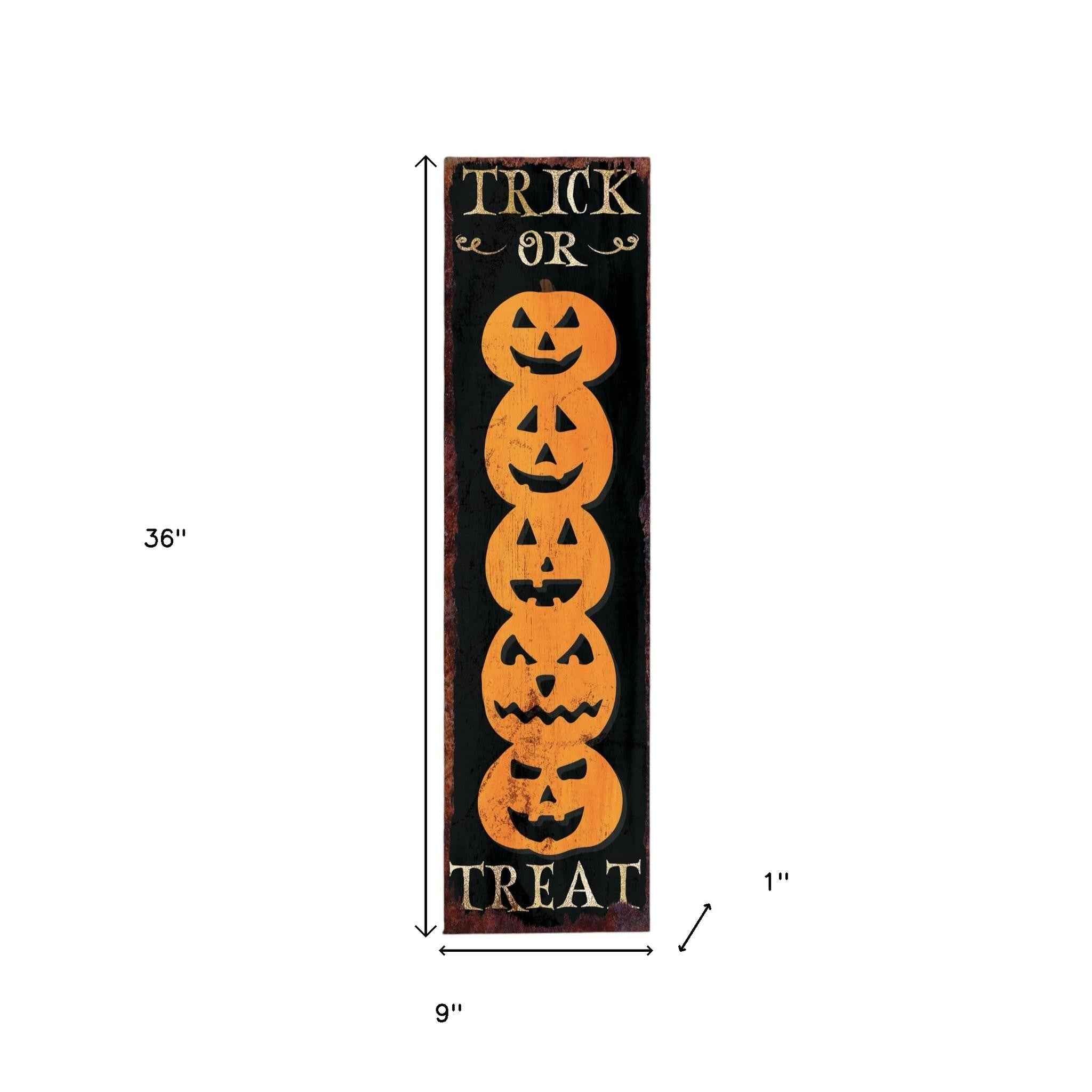 36" Black And Orange Halloween Pumpkin Solid Wood Porch Sign