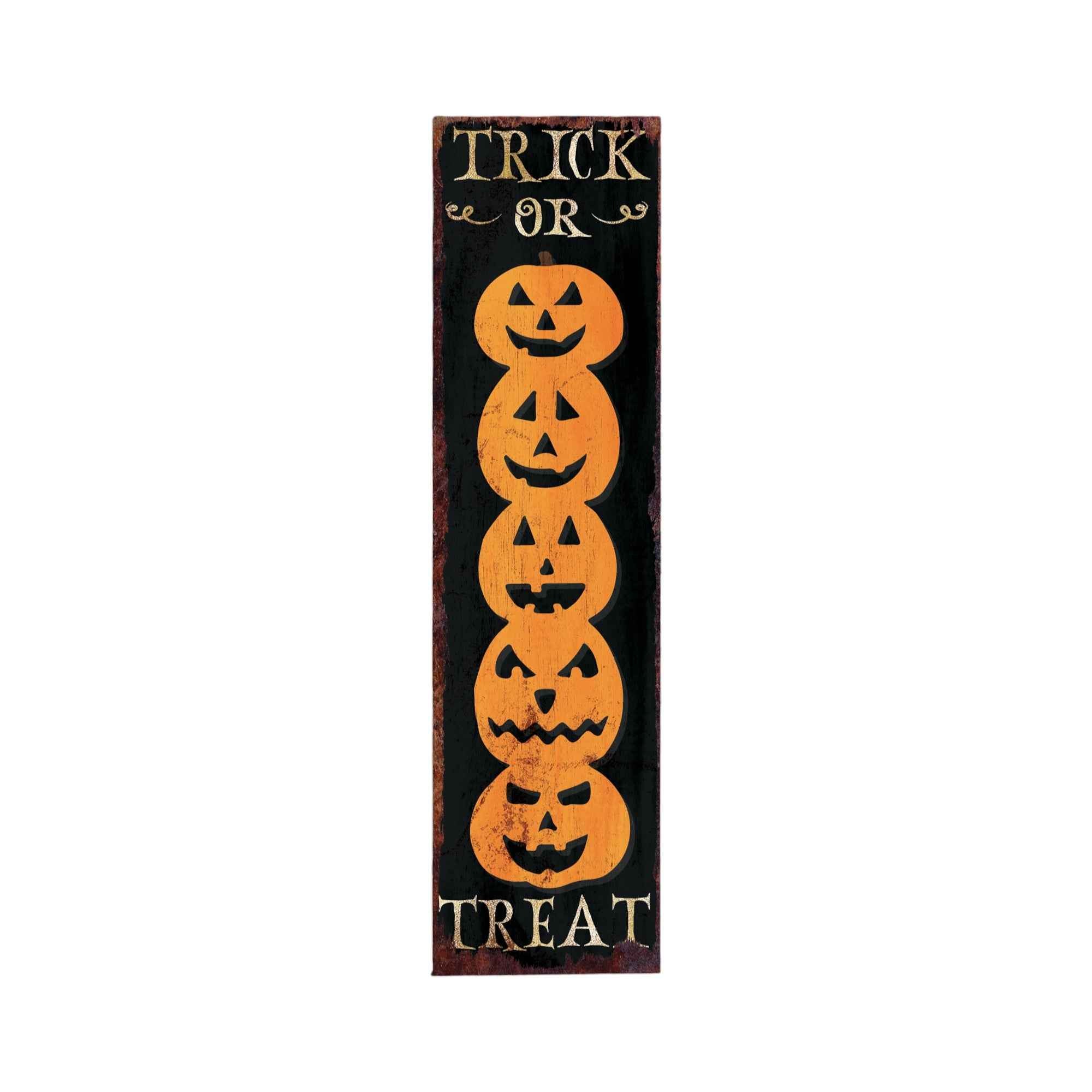 36" Black And Orange Halloween Pumpkin Solid Wood Porch Sign