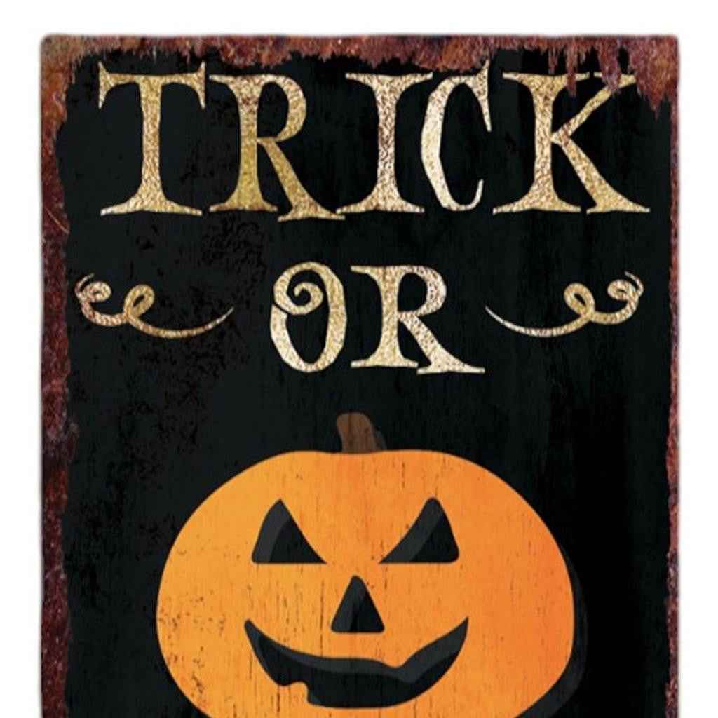 36" Black And Orange Halloween Pumpkin Solid Wood Porch Sign