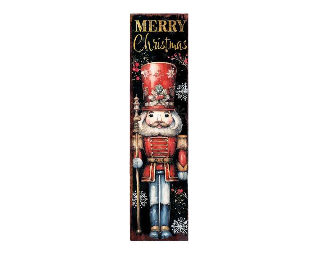 36" Black Gold And Red Christmas Nutcracker Solid Wood Porch Sign