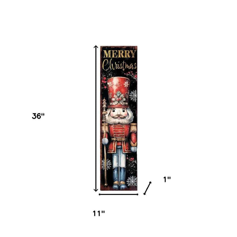 36" Black Gold And Red Christmas Nutcracker Solid Wood Porch Sign
