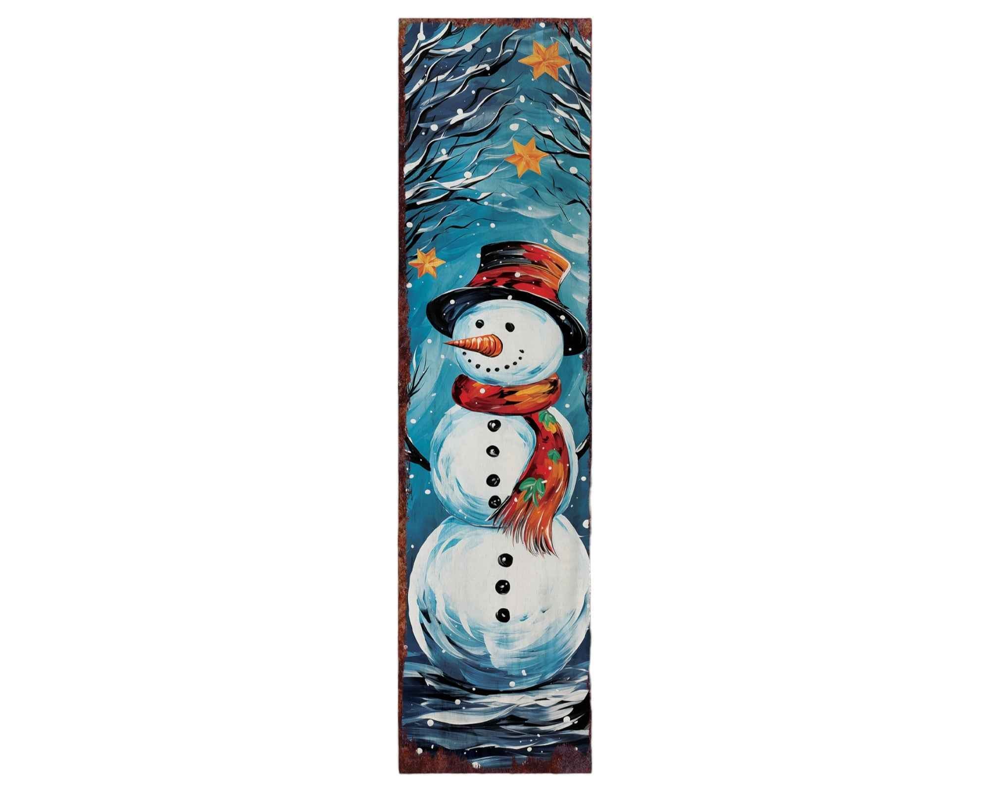 36" Blue White And Red Christmas Snowman Solid Wood Porch Sign