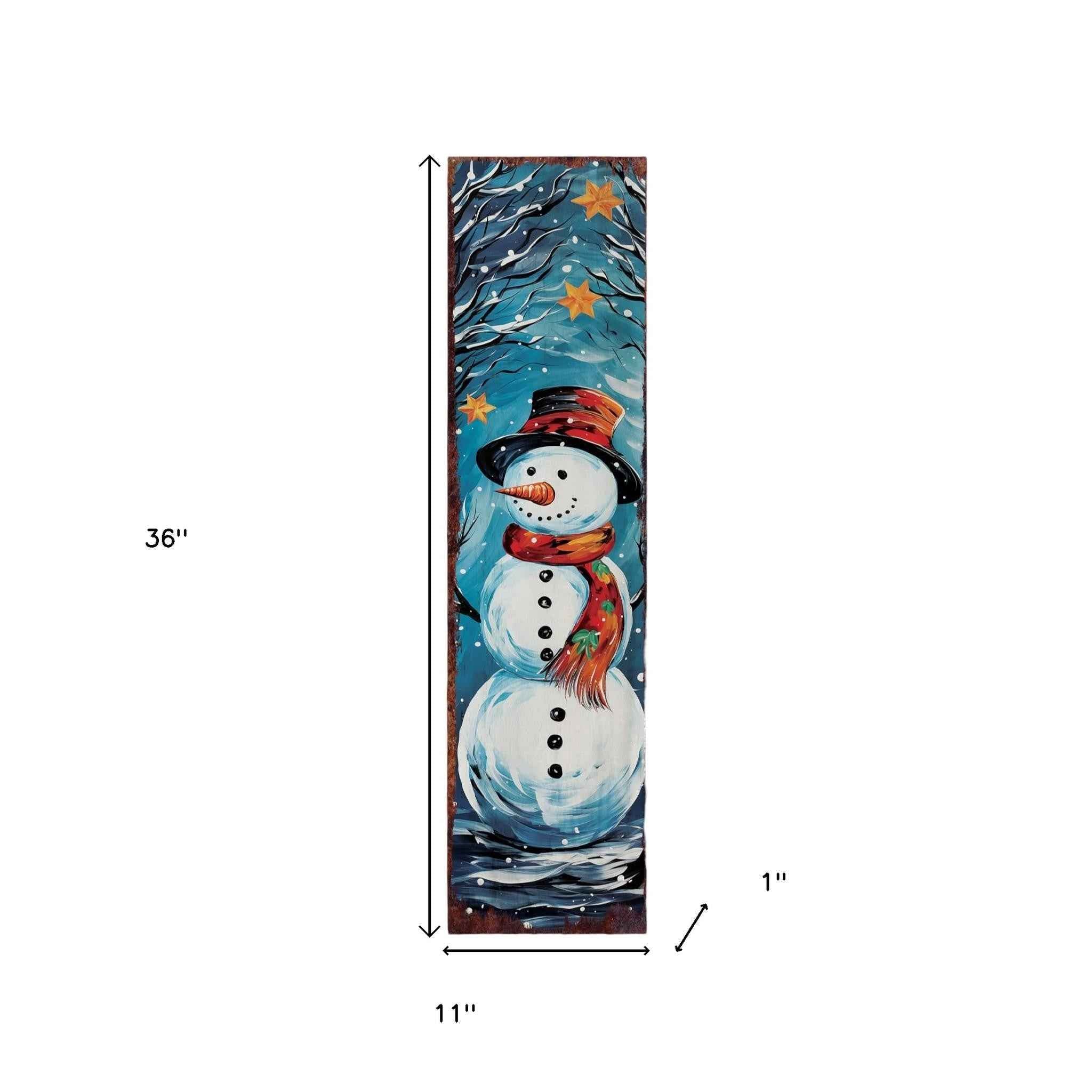 36" Blue White And Red Christmas Snowman Solid Wood Porch Sign