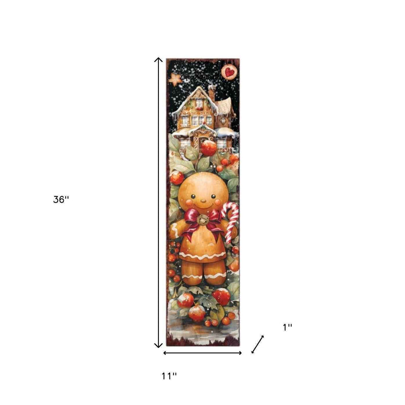 36" Black Gold Red And Green Christmas Tree Solid Wood Porch Sign