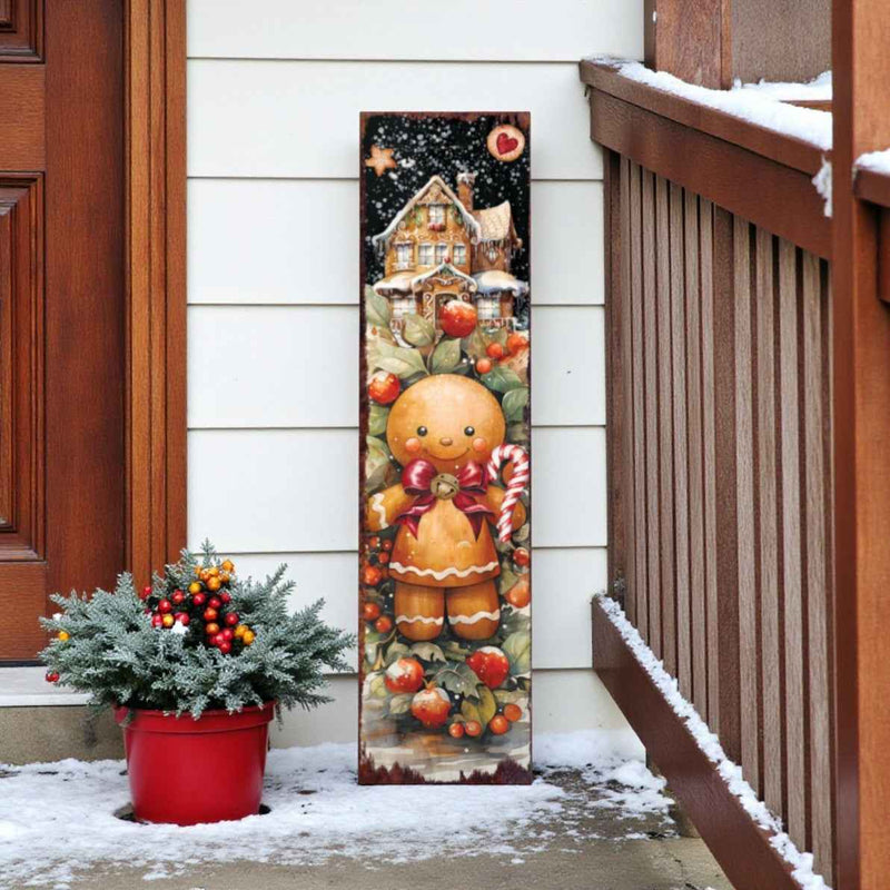 36" Black Gold Red And Green Christmas Tree Solid Wood Porch Sign