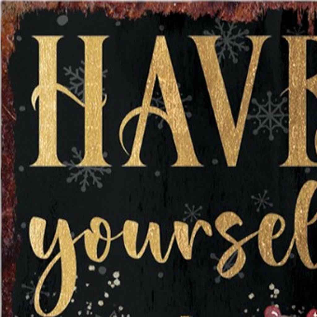 36" Black Gold Red And Green Christmas Snowflakes Solid Wood Porch Sign