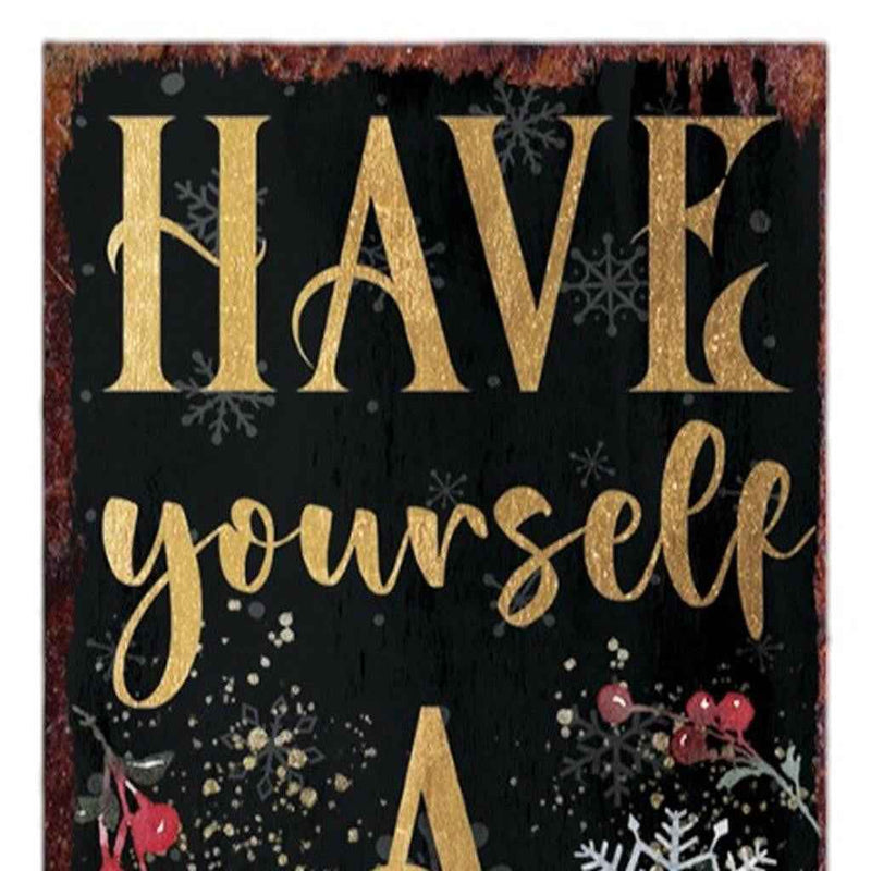 36" Black Gold Red And Green Christmas Snowflakes Solid Wood Porch Sign