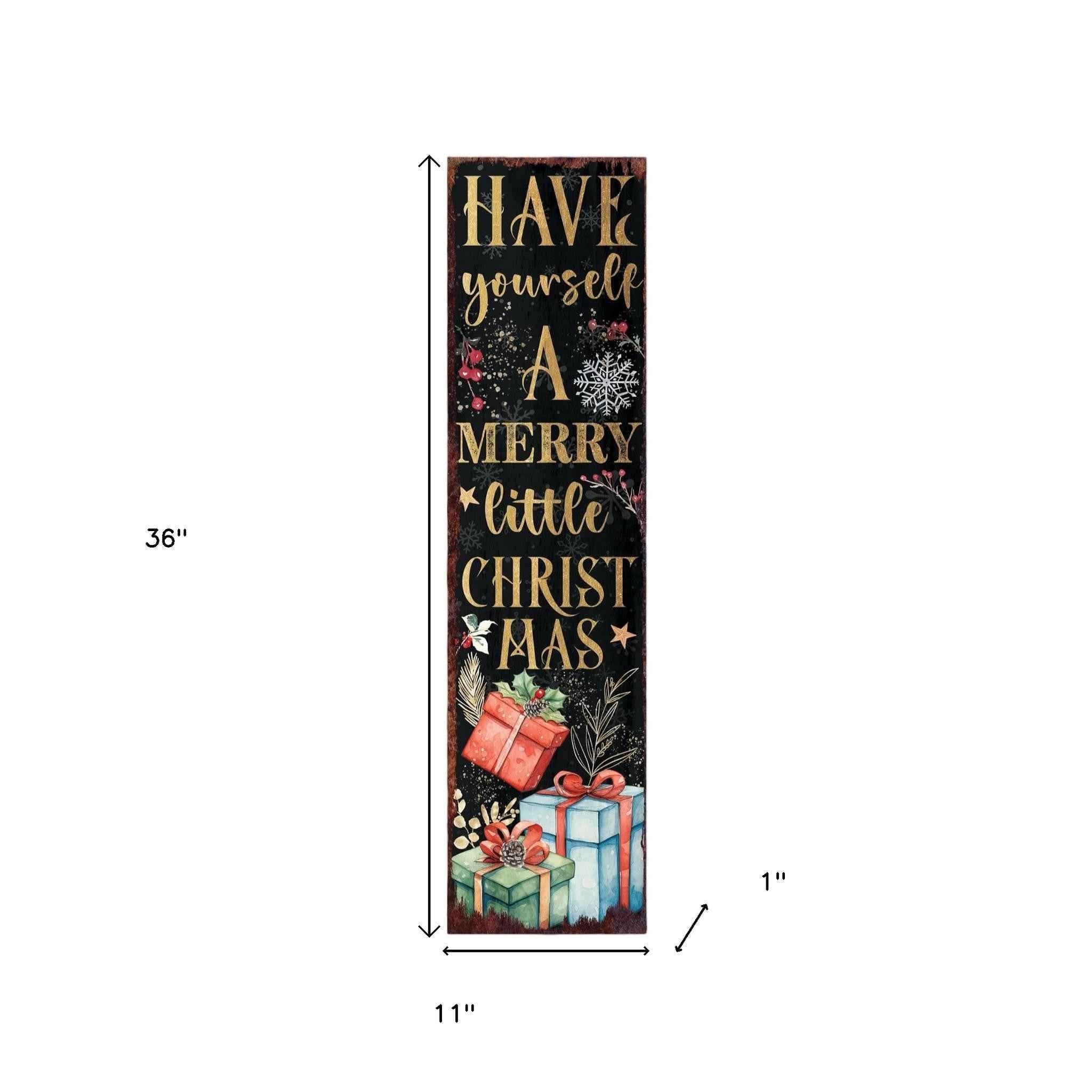 36" Black Gold Red And Green Christmas Snowflakes Solid Wood Porch Sign