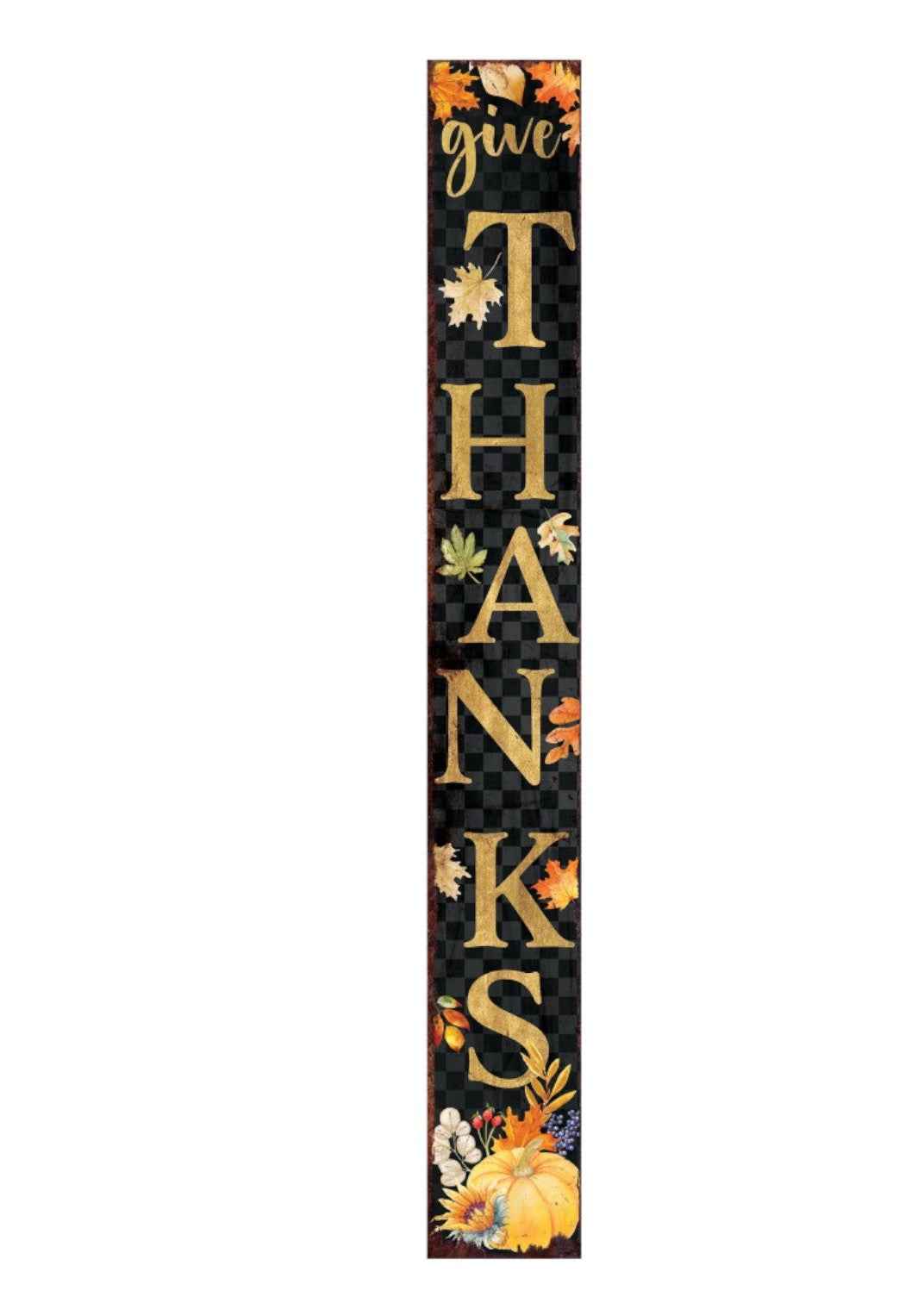 72" Black Gold And Orange Thanksgiving Autumn Leaves Solid Wood Porch Sign