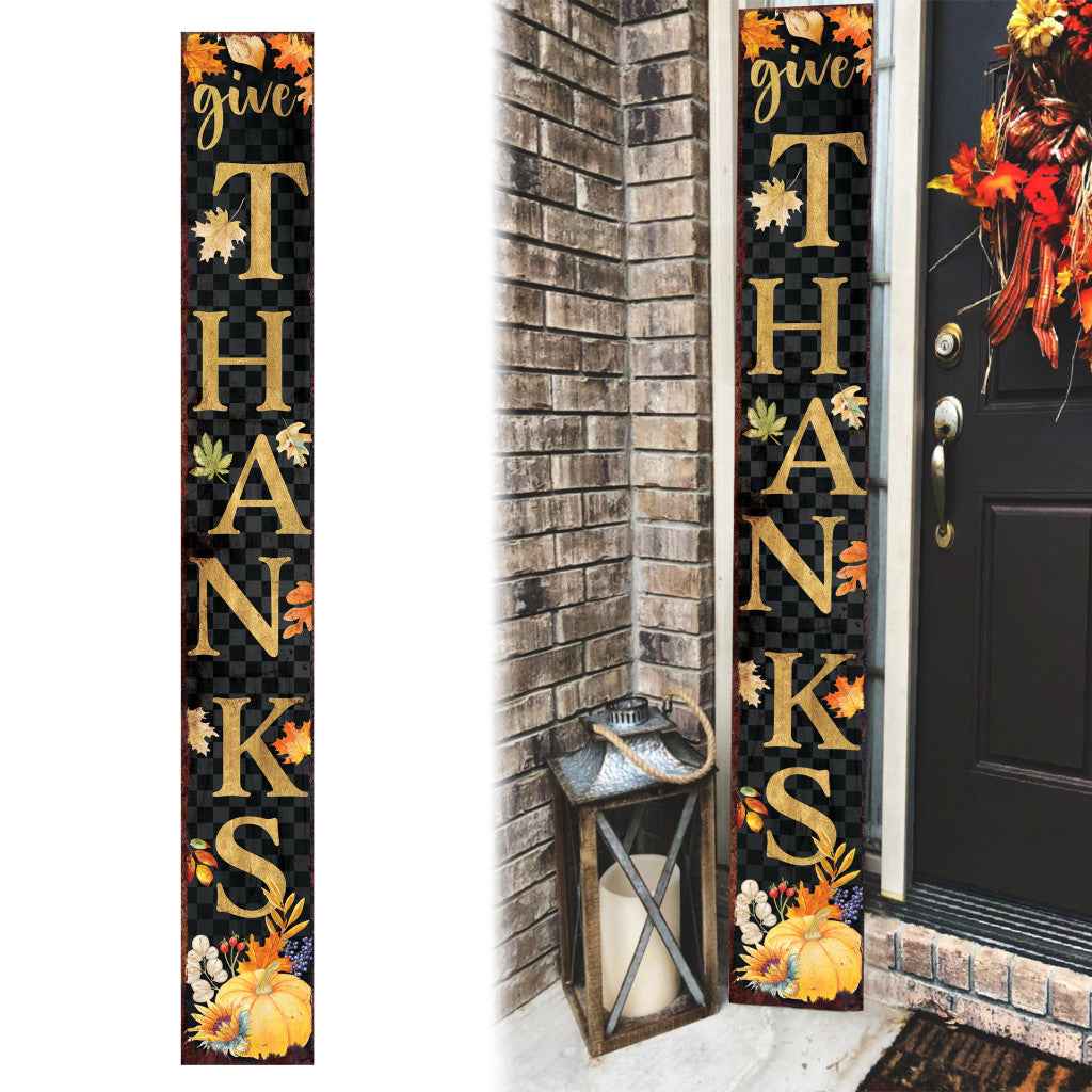 72" Black Gold And Orange Thanksgiving Autumn Leaves Solid Wood Porch Sign