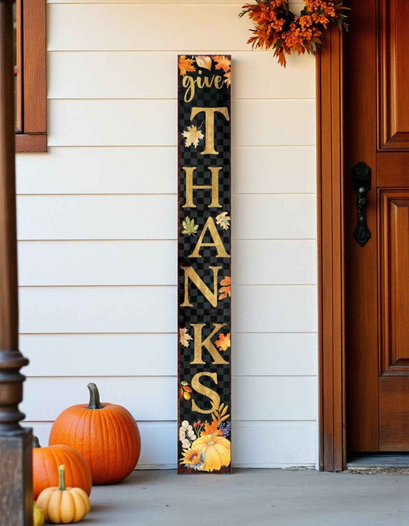 72" Black Gold And Orange Thanksgiving Autumn Leaves Solid Wood Porch Sign