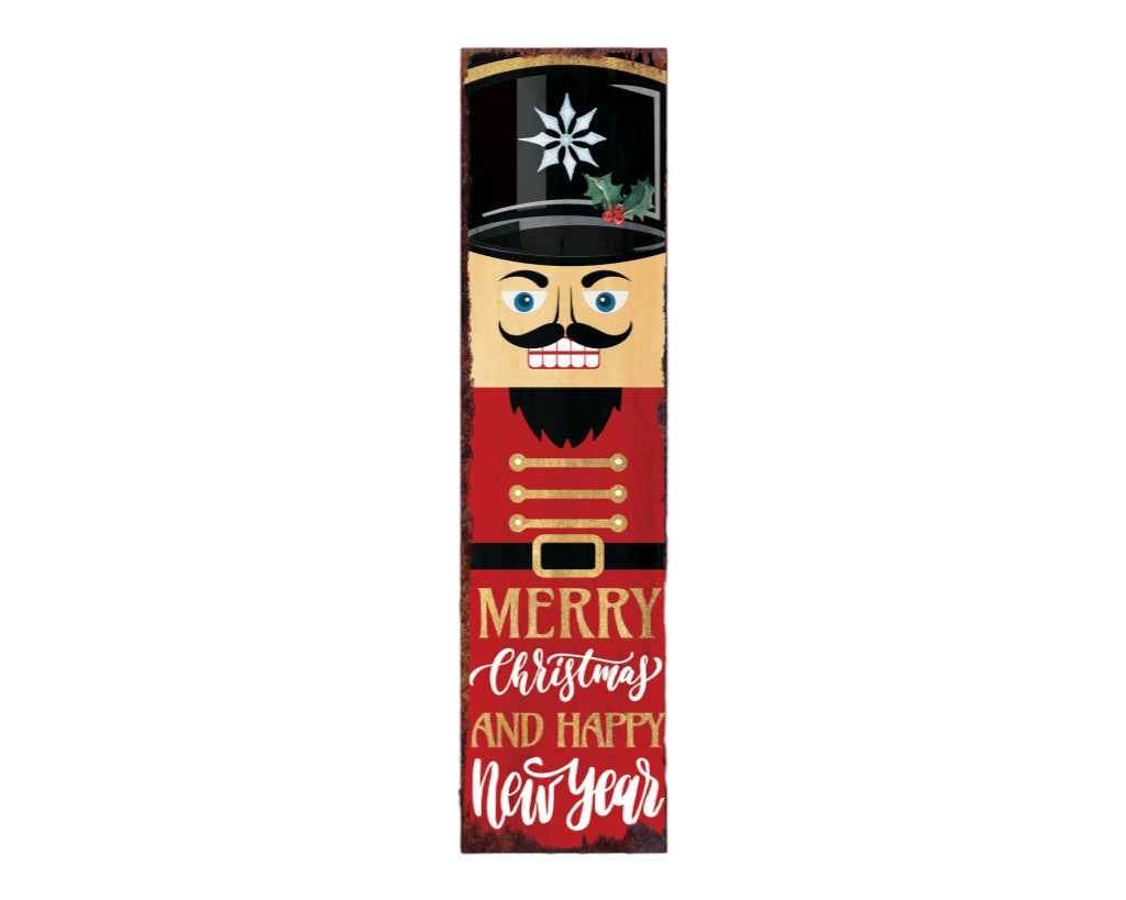 36" Red Black And Gold Christmas Nutcracker Solid Wood Porch Sign