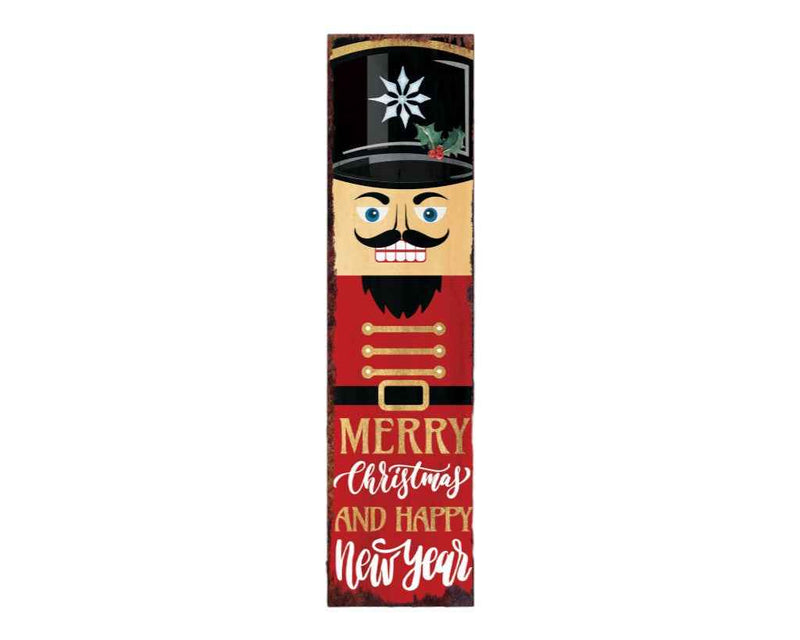 36" Red Black And Gold Christmas Nutcracker Solid Wood Porch Sign