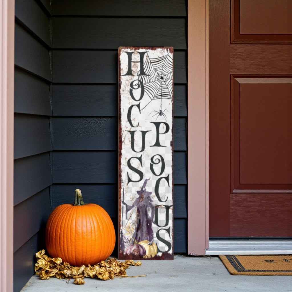 36" White And Black Halloween Witch Solid Wood Porch Sign