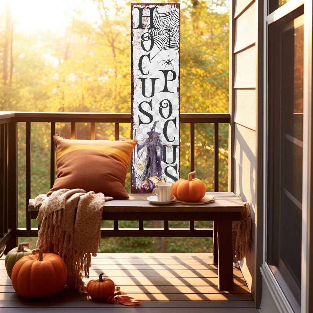 36" White And Black Halloween Witch Solid Wood Porch Sign