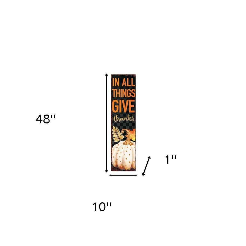 48" Black Gold And Orange Thanksgiving Pumpkin Solid Wood Porch Sign