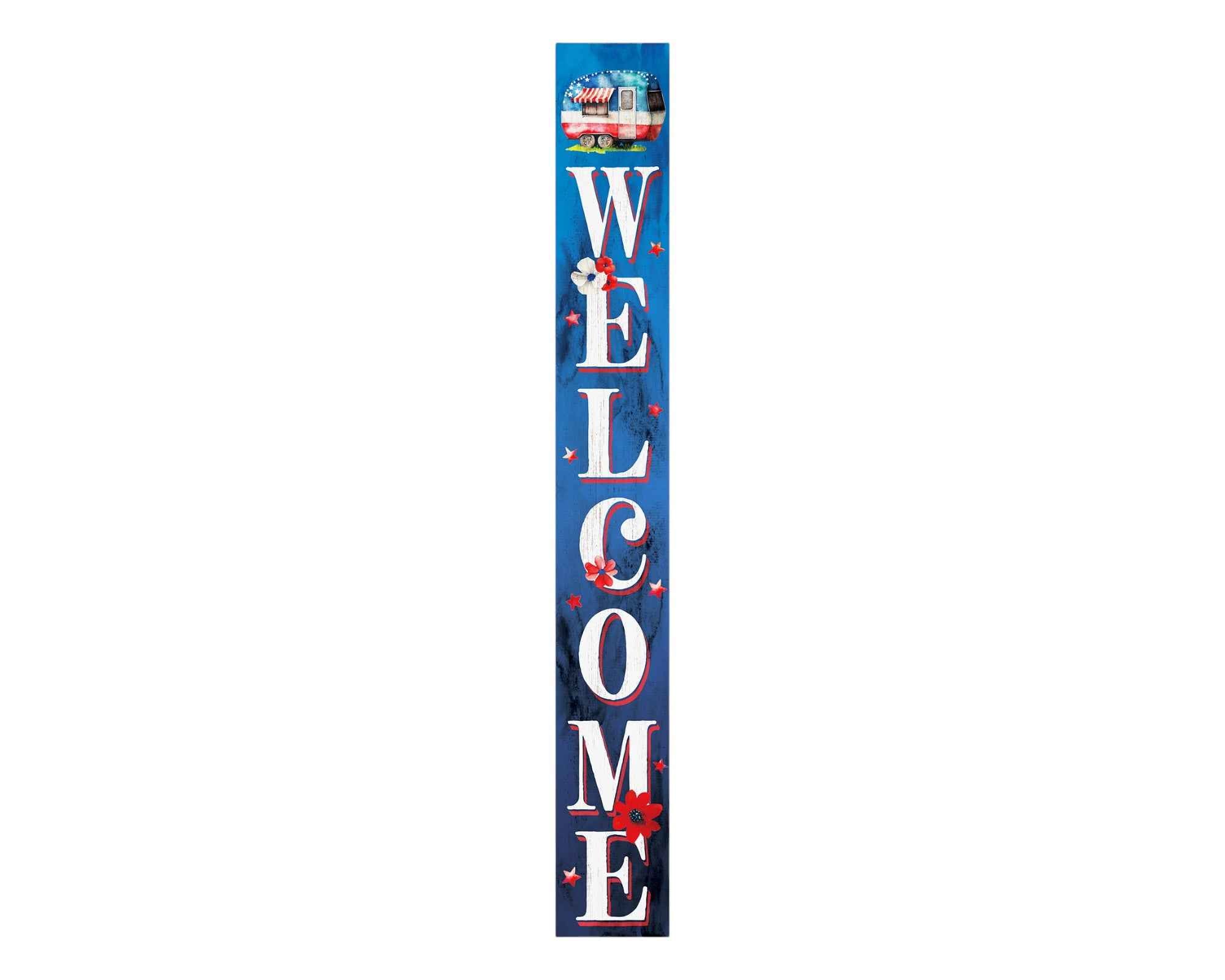 72" Blue White And Red July Fourth Fireworks Solid Wood Porch Sign