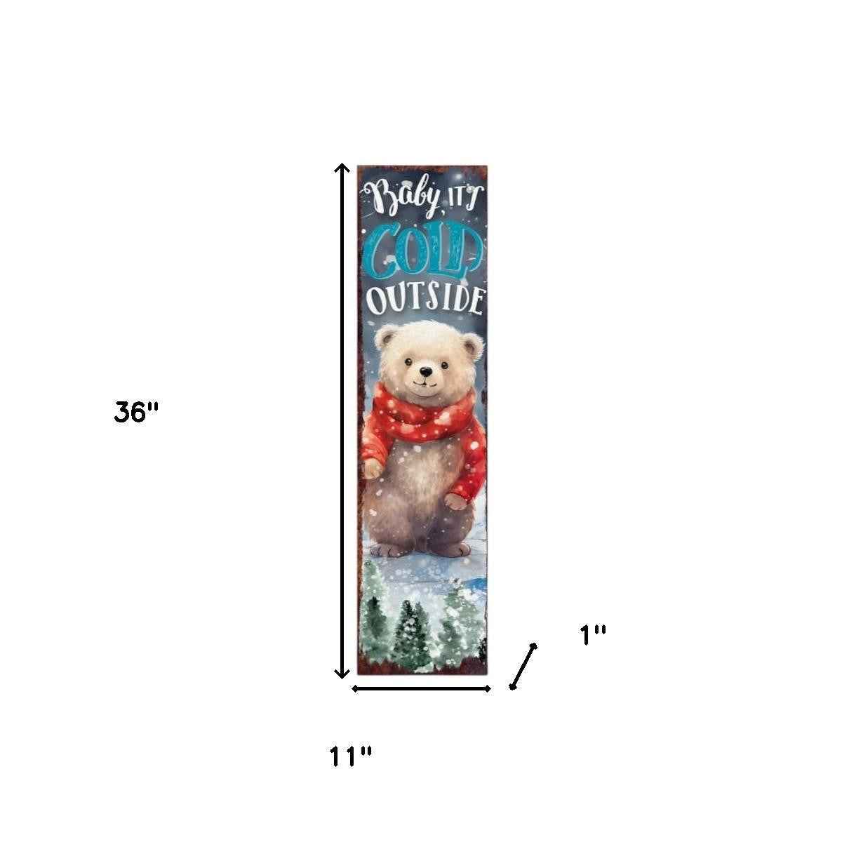 36" Blue White Red And Green Christmas Tree Solid Wood Porch Sign