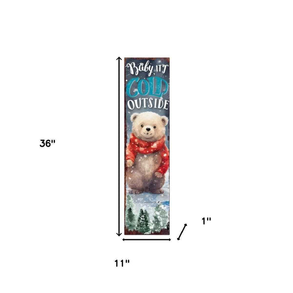 36" Blue White Red And Green Christmas Tree Solid Wood Porch Sign