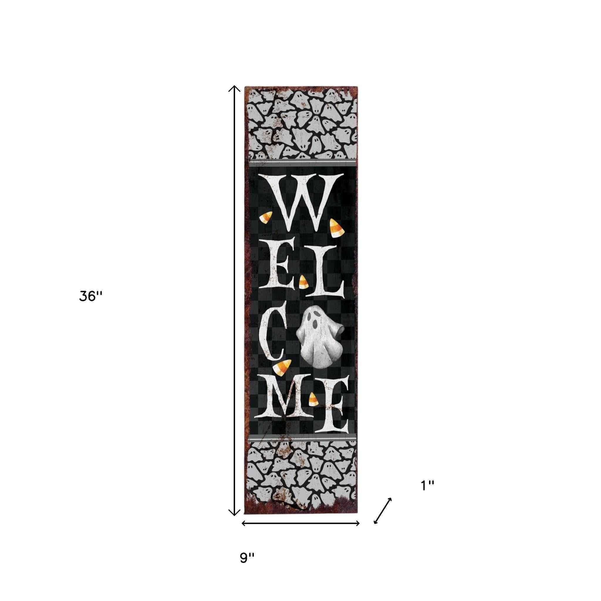 36" Black White And Orange Halloween Ghost Solid Wood Porch Sign