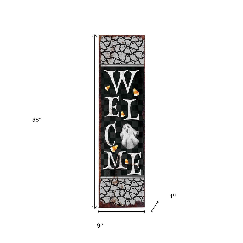 36" Black White And Orange Halloween Ghost Solid Wood Porch Sign