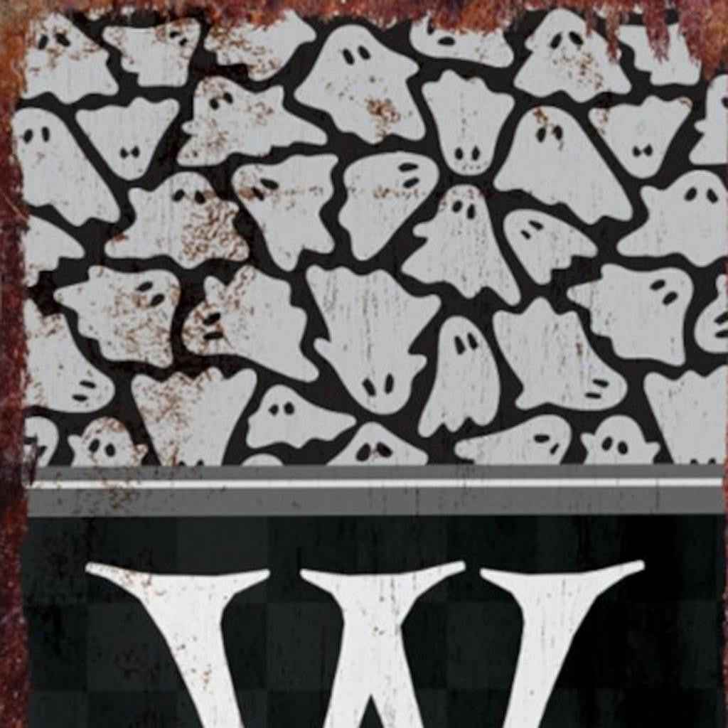 36" Black White And Orange Halloween Ghost Solid Wood Porch Sign