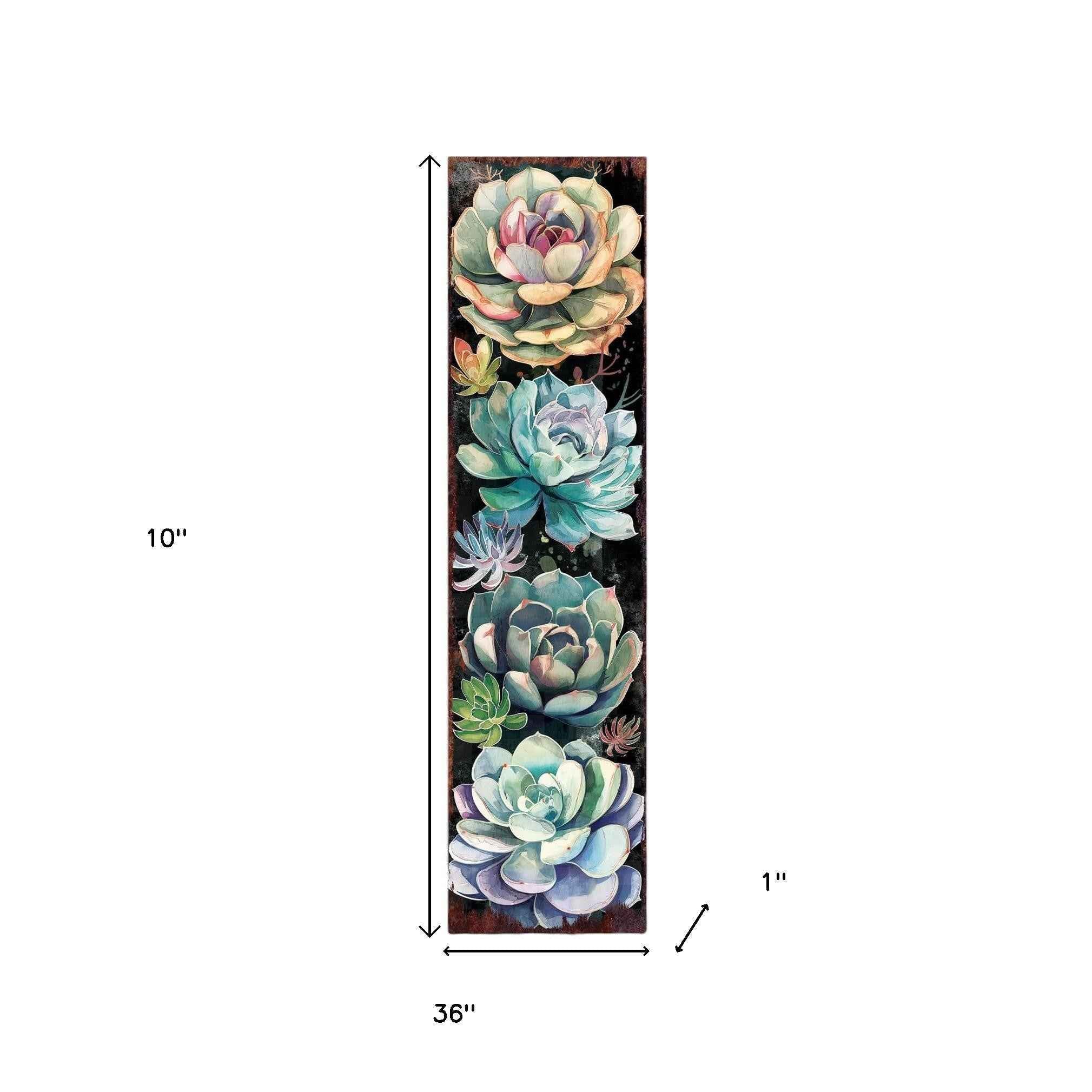 36" Black And Green Solid Wood Succulents Porch Sign
