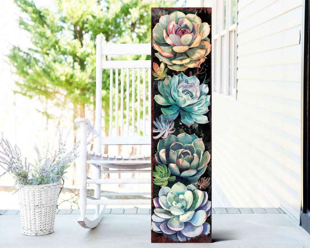 36" Black And Green Solid Wood Succulents Porch Sign
