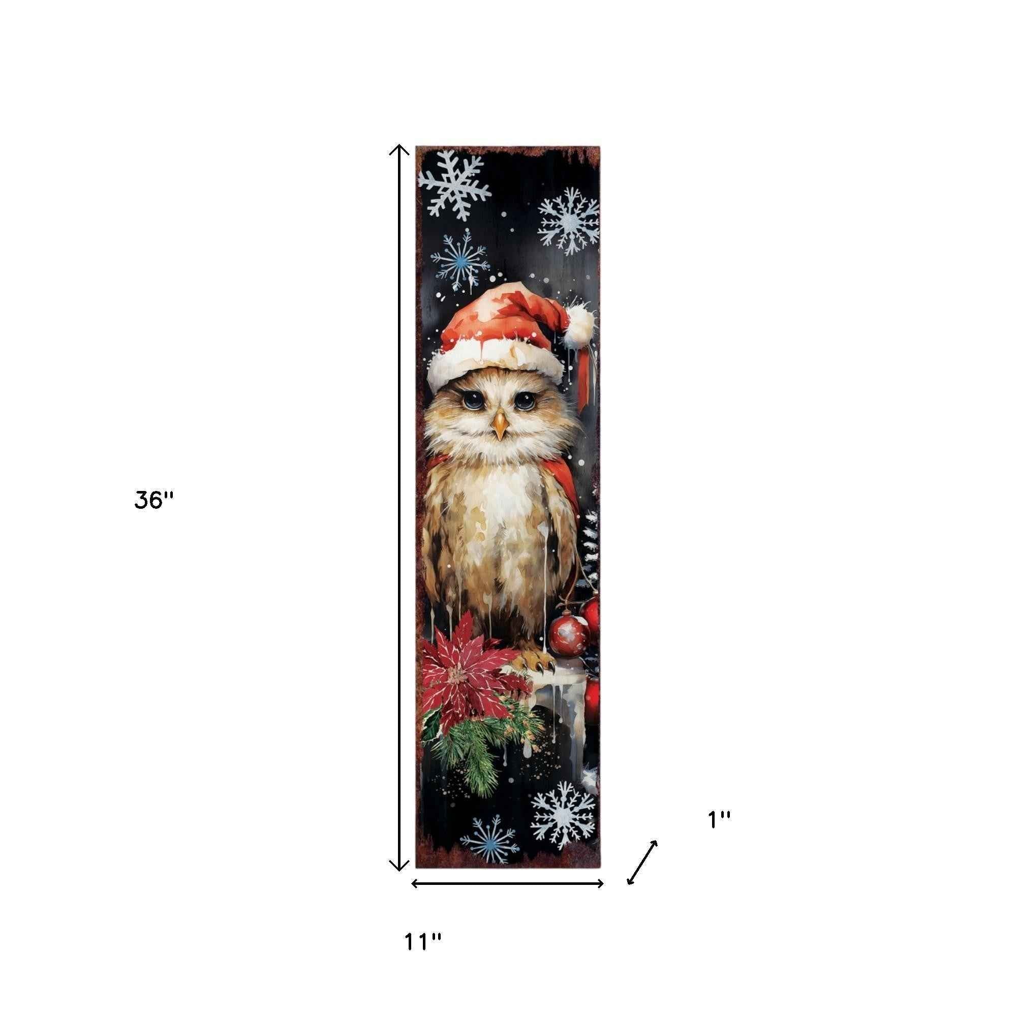 36" Blue White Red And Green Christmas Poinsettia Solid Wood Porch Sign