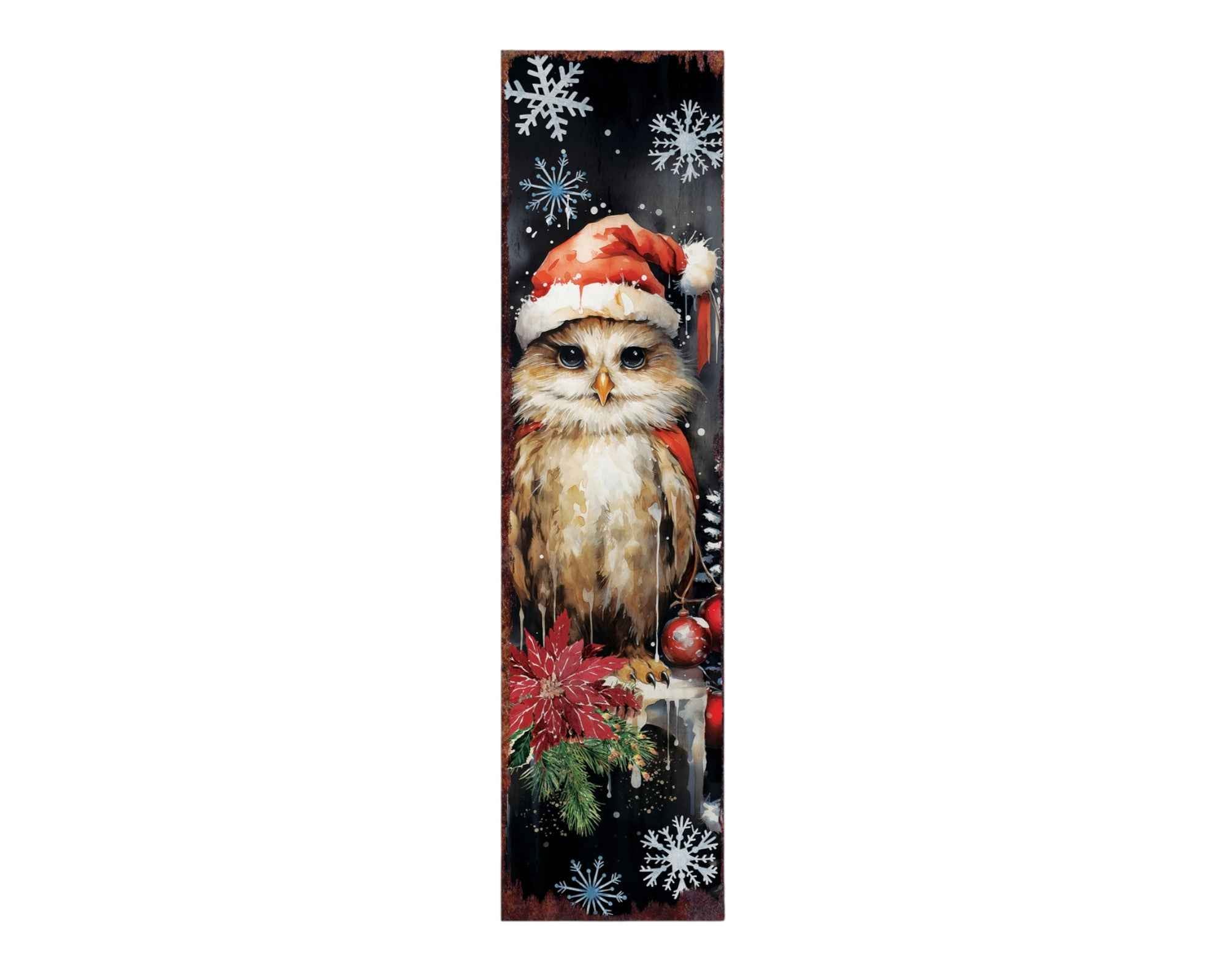 36" Blue White Red And Green Christmas Poinsettia Solid Wood Porch Sign