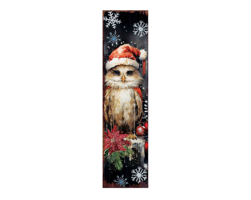 36" Blue White Red And Green Christmas Poinsettia Solid Wood Porch Sign