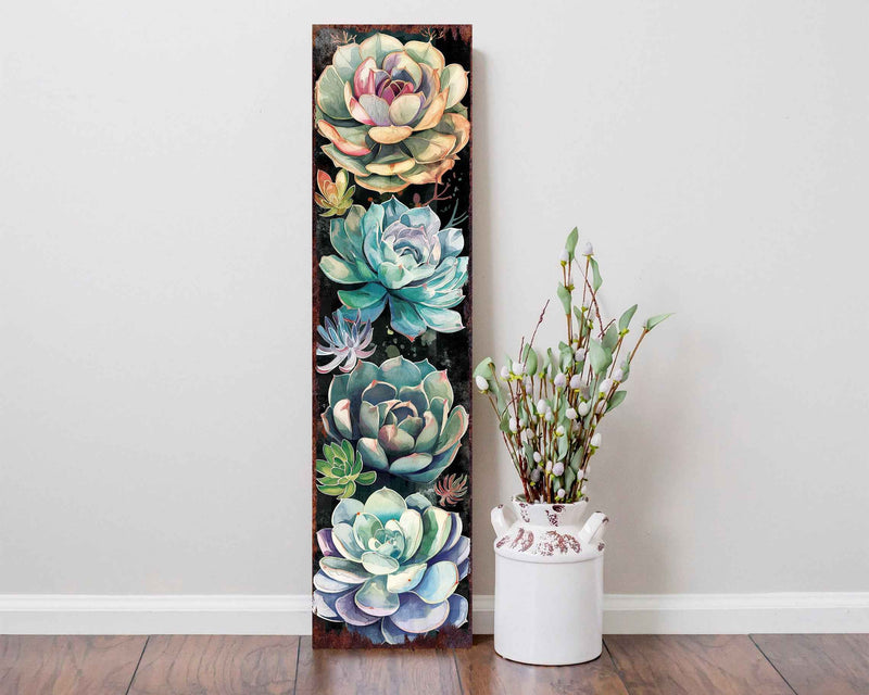 36" Black And Green Solid Wood Succulents Porch Sign