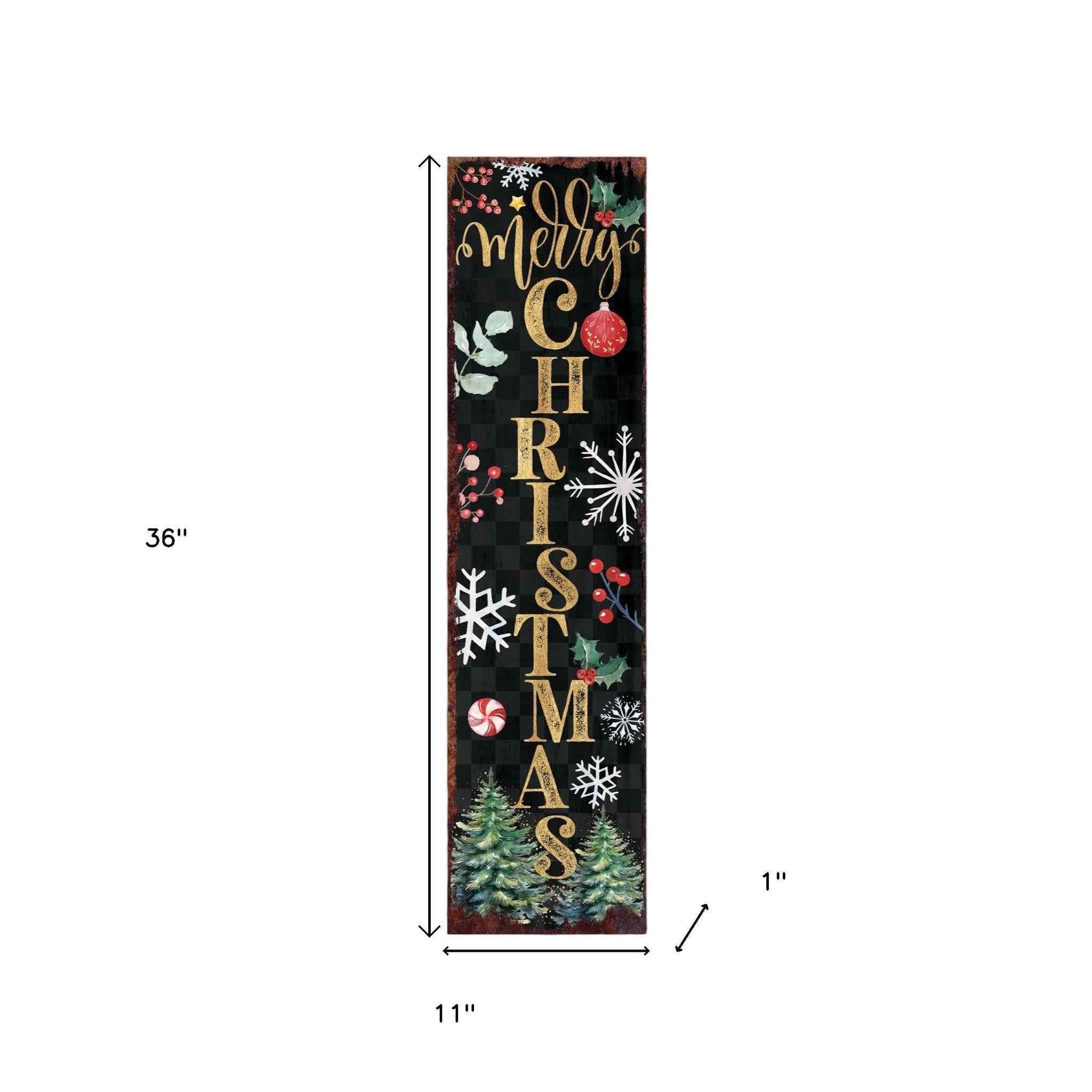 36" Black Gold Red And Green Christmas Tree Solid Wood Porch Sign