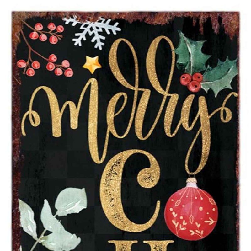 36" Black Gold Red And Green Christmas Tree Solid Wood Porch Sign