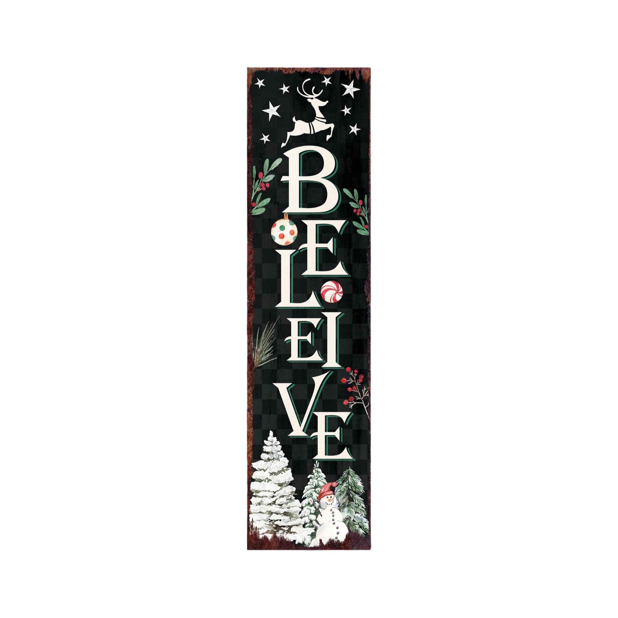 36" Black White Red And Green Christmas Tree Solid Wood Porch Sign