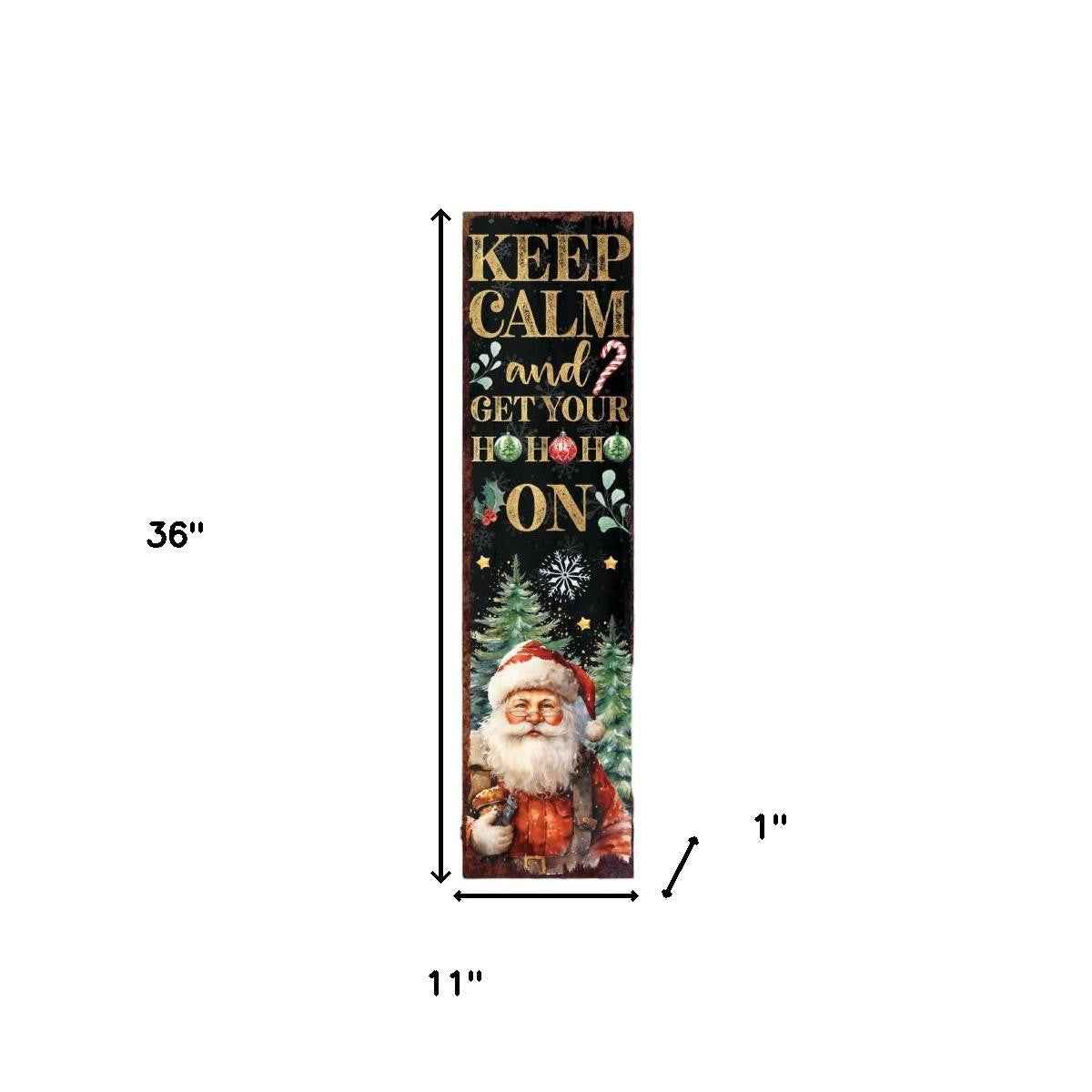 36" Black Gold Red And Green Christmas Santa Solid Wood Porch Sign