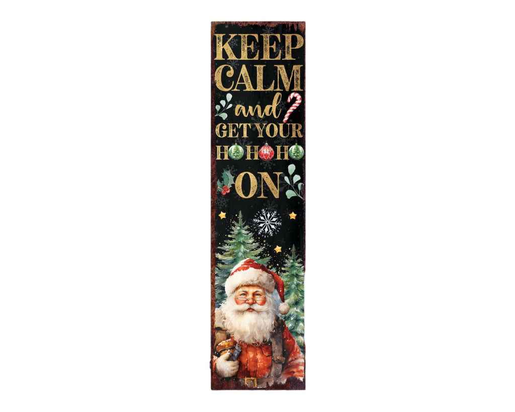 36" Black Gold Red And Green Christmas Santa Solid Wood Porch Sign
